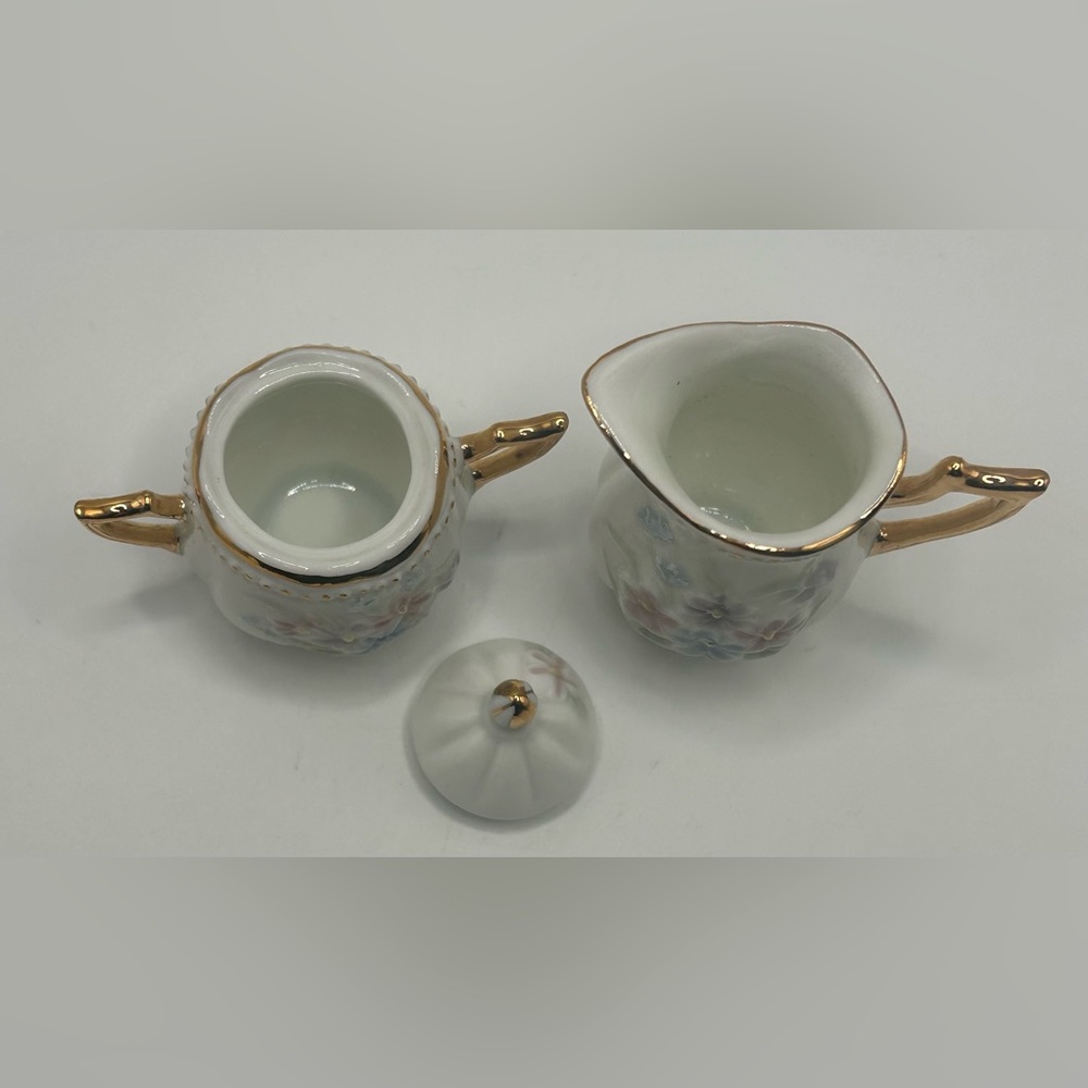 SOLD.   Minature Floral Tea Set with Gold Accents - Picture 8 of 16
